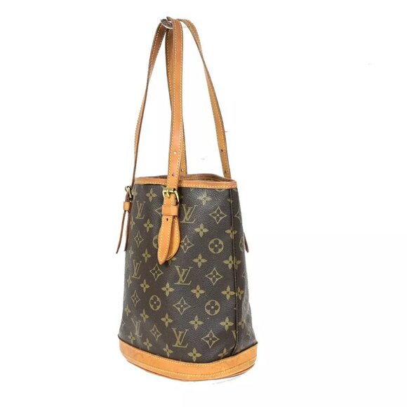 LOUIS VUITTON BUCKET PM Shoulder Tote Bag Monogram Leather Brown M42238 31FA771 - Picture 3 of 13